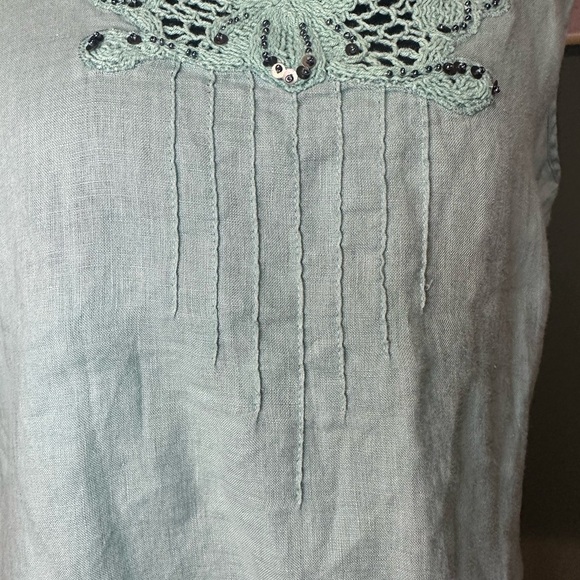 Rafaella Green Lace Linen Tank Top Size M - Picture 3 of 5